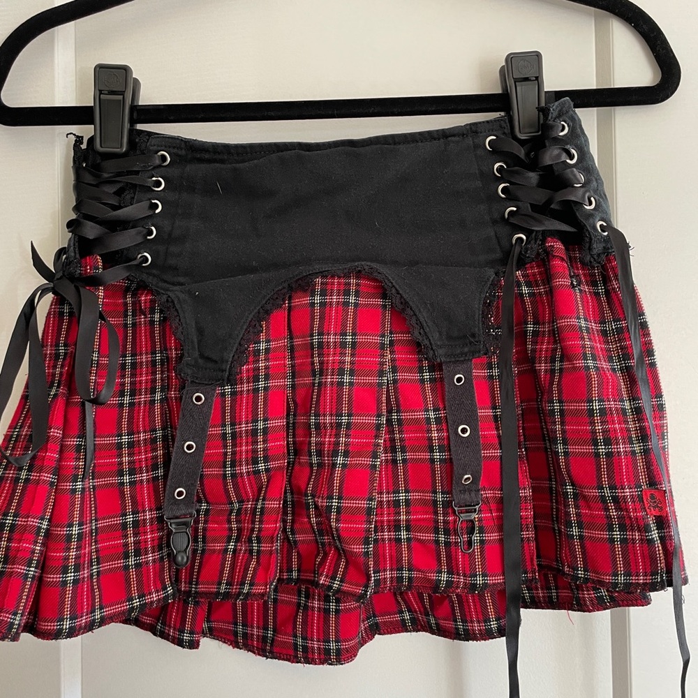Y2K Goth Tripp NYC Plaid Skirt Garter Corset